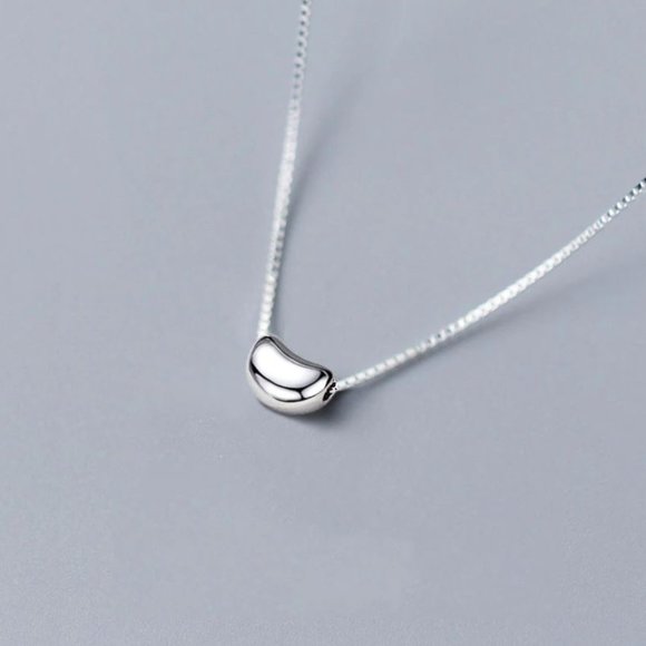 925 Sterling Silver Simple Pea Bean Bead Necklace - Picture 6 of 6